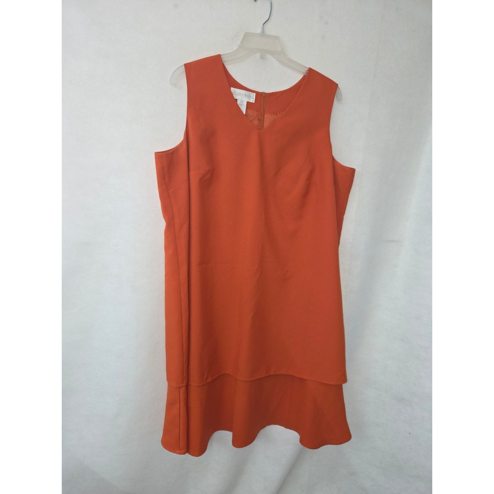 Allison Woods Shift Dress Women 24W Orange Sleeveless V-Neck Tiered Hem‎